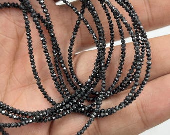 AAAA+ Black Diamond Faceted Rondelle Beads   1.5-2mm Black Dimond Beads   100% Natural Black Dimond Strand   Rondelle Black Dimond Jewelry
