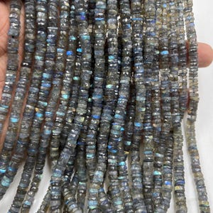 Natural Labradorite Faceted Tyre Beads    5-6mm Labradorite Wheel Beads    Heishi Shape Labradorite Beads    AAA labradorite Tyre Beads