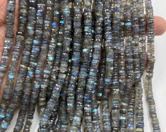 Natural Labradorite Faceted Tyre Beads    5-6mm Labradorite Wheel Beads    Heishi Shape Labradorite Beads    AAA labradorite Tyre Beads