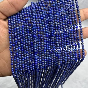 Cuentas redondas lisas de lapislázuli AAA+ de 4 mm, cuentas de lapislázuli de 13 pulgadas, cuentas redondas de lapislázuli, cuentas redondas lisas de lapislázuli