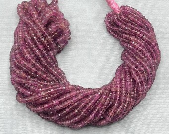 Natural Pink Tourmaline Faceted Rondelle Beads    3-5mm Pink Tourmaline Beads    16 Inch Pink Rubellite Strand    Rubellite Tourmaline Beads
