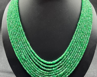 Natural Zambian Emerald Faceted Rondelle Necklace    3-6mm Emerald Beads    9 Strand Emerald Necklace    AAA Green Gemstone Necklace For Her