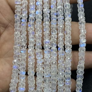 AAA+ Rainbow Moonstone Faceted Rondelle Beads   4mm White Rainbow Beads   8 Inches White Rainbow Moonstone Strand   Natural Rondelle Rainbow