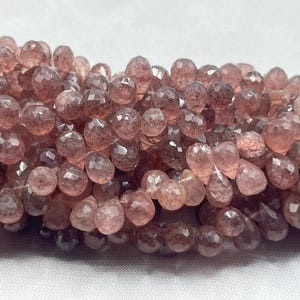 Strawberry quartz Faceted Drop Shape Beads   3*5mm Strawberry quartz Drops   8 Inch Strawberry quartz Side Drill Drop   Jewelry Making Beads