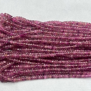 Natural Rubellite Faceted Rondelle Beads    3.5-4mm AAA+ Rubellite Beads    16 Inch Pink Tourmaline Strand    Rubellite Tourmaline Beads