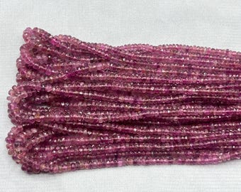 Natural Rubellite Faceted Rondelle Beads    3.5-4mm AAA+ Rubellite Beads    16 Inch Pink Tourmaline Strand    Rubellite Tourmaline Beads