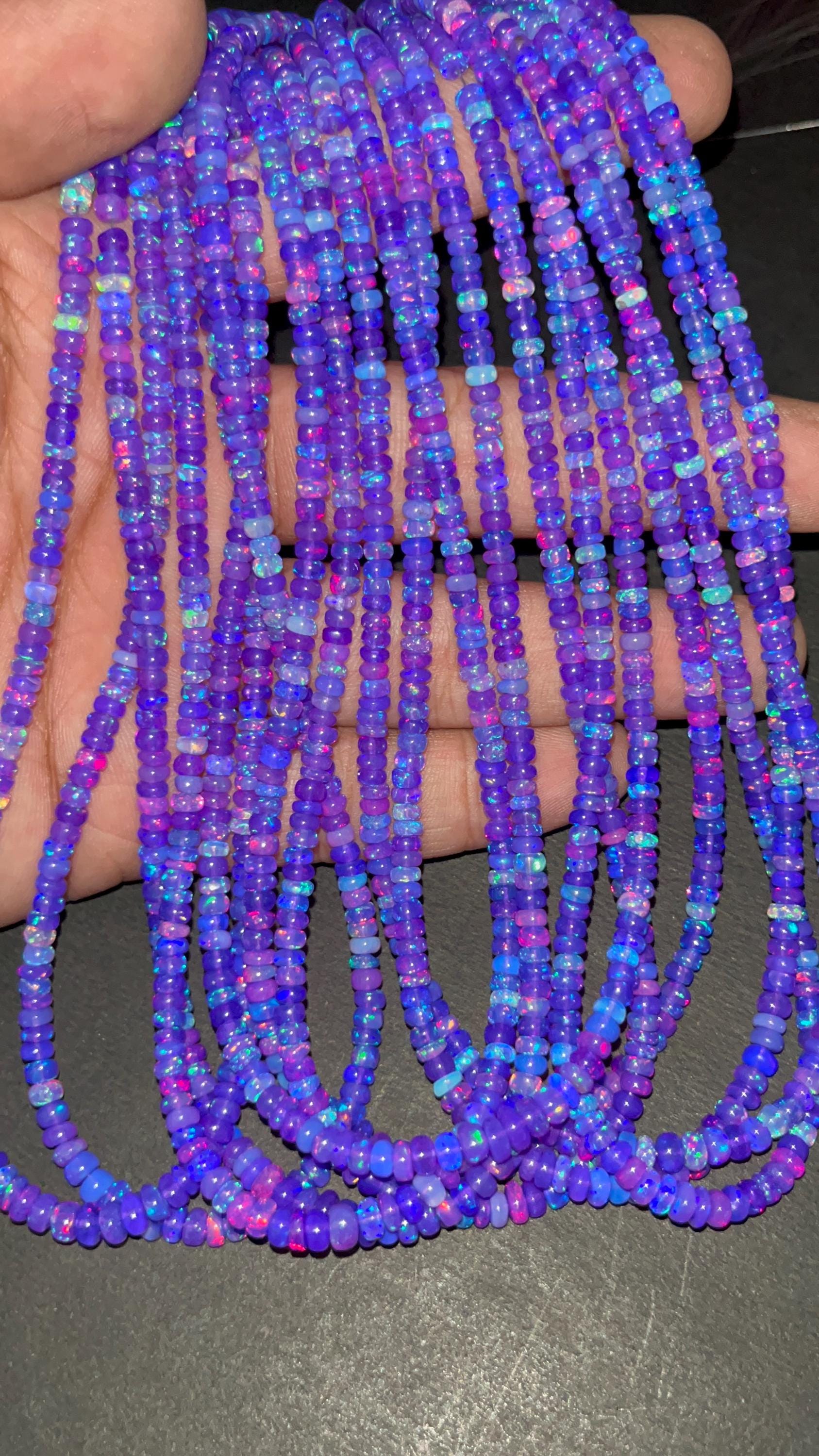 Lavendel äthiopische Opal glatte Rondell Perle 3-4 mm violette äthiopische Opal Perlen 16-Zoll-äthiopische Opal Strang Rondell lila Opal Perle