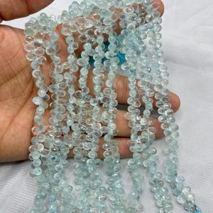 Cuentas de aguamarina natural facetadas en forma de gota, 5 x 7 mm, gotas de aguamarina de 8 pulgadas, aguamarina azul, briolette minimalista.