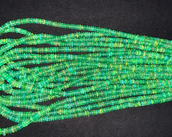 Green Ethiopian Opal Smooth Rondelle Beads    3-4mm Green Opal Beads    16 Inches Green Opal Strand    Smooth Green Opal Beads    Minimalist