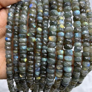 Natural Fire Labradorite Faceted Rondelle Beads    8-9mm Labradorite Beads    10 Inch Labradorite Strand    AAA Big Size Labradorite Beads