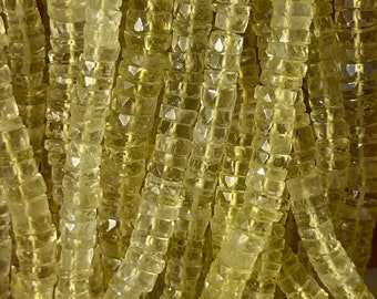 AAA+ Lemon Quartz Faceted Tyre Shape Beads    5-6mm Lemon Quartz Beads    Natural Wheel Lemon Quartz    16 Inch Lemon Quartz Heishi Beads