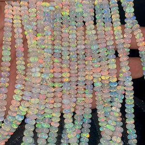 5-7mm Ethiopian Opal Smooth Rondelle Beads   Natural Ethiopian White Opal Beads   16 Inch Round Opal Beads   AAA Ethiopian Fire Opal Strand