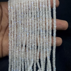 AAA+ White Rainbow Moonstone Faceted Rondelle Beads    3mm Rainbow Moonstone Beads   13 Inch Fire Rainbow Moonstone    Natural White Rainbow