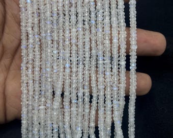 AAA+ White Rainbow Moonstone Faceted Rondelle Beads    3mm Rainbow Moonstone Beads   13 Inch Fire Rainbow Moonstone    Natural White Rainbow