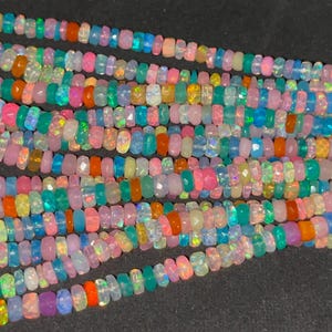 AAA+ Disco Opal Facetterade Rondelle-pärlor 3-5 mm Flerfärgad Opal 16 tums Regnbågsopalpärlor Facetterade Disco Opalpärlor Rondelle Flerfärgad Opal