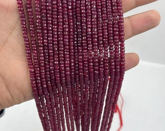 AAA+ Ruby Faceted Rondelle Beads   4mm Corundum Ruby Beads   13 Inch Dyed Ruby Beads   Rondelle Corundum Ruby Beads   Faceted Corundum Ruby