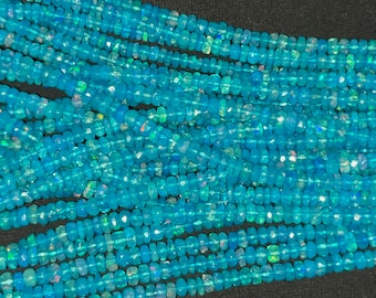 AAA+ Blue Opal Faceted Rondelle Beads    4-4.5mm Blue Opal Beads     16 Inch Paraiba Blue Opal    Faceted Blue Opal Strand    Fire Blue Opal