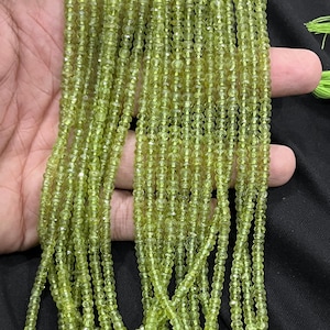Natural Green Peridot Faceted Rondelle Beads    4mm AAA Peridot Beads   16 Inch Peirdot Strand    Rondelle Peridot Beads   Faceted Peridot