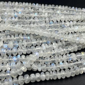 Natural White Rainbow Smooth Rondelle Beads   4-7mm White Rainbow Beads   16 Inch White Rainbow Fire Beads   Smooth White Rainbow Moonstone