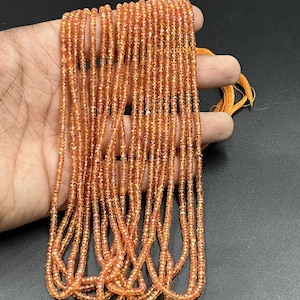 AAA+ Orange Sapphire Faceted Rondelle Beads   16 Inch Padparadscha Sapphire Beads   3mm Orange Sapphire Strands    Rondelle Orange Sapphire
