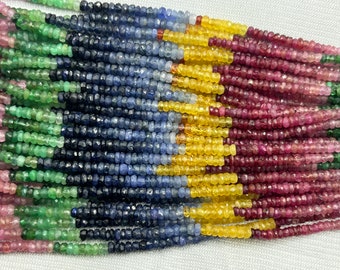 100% Natural Multi Precious Faceted Rondelle Beads   3-3.5mm Multi Precious Beads   16 Inch Multi Sapphire Beads   Multi Color Rainbow beads