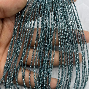 AAA+ Natural Blue Diamond Faceted Rondelle Beads   1.8-2.2mm Blue Diamond Beads    16 Inch Blue Diamond Strand    AAA+ Blue Diamond Beads