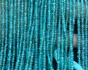 AAA+ Apatite faceted Rondelle Beads     4mm Apatite Beads     14 Inch Apatite Strand      Natural Apatite Beads     Rondelle Apatite Bead