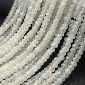 Natural White Rainbow Moonstone Faceted Rondelle Beads    4mm Fire Rainbow Moonstone     13 Inch Rainbow Moonstone Bead     White Moonstone