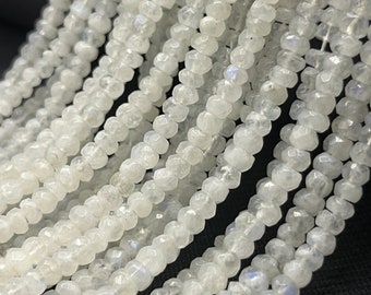 Natural White Rainbow Moonstone Faceted Rondelle Beads    4mm Fire Rainbow Moonstone     13 Inch Rainbow Moonstone Bead     White Moonstone