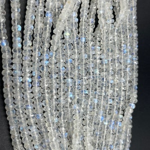 AAA+ Rainbow Moonstone Faceted Rondelle Beads   4-5mm Fire Rainbow Moonstone Beads     White Rainbow Moonstone     14 Inch White Rainbow