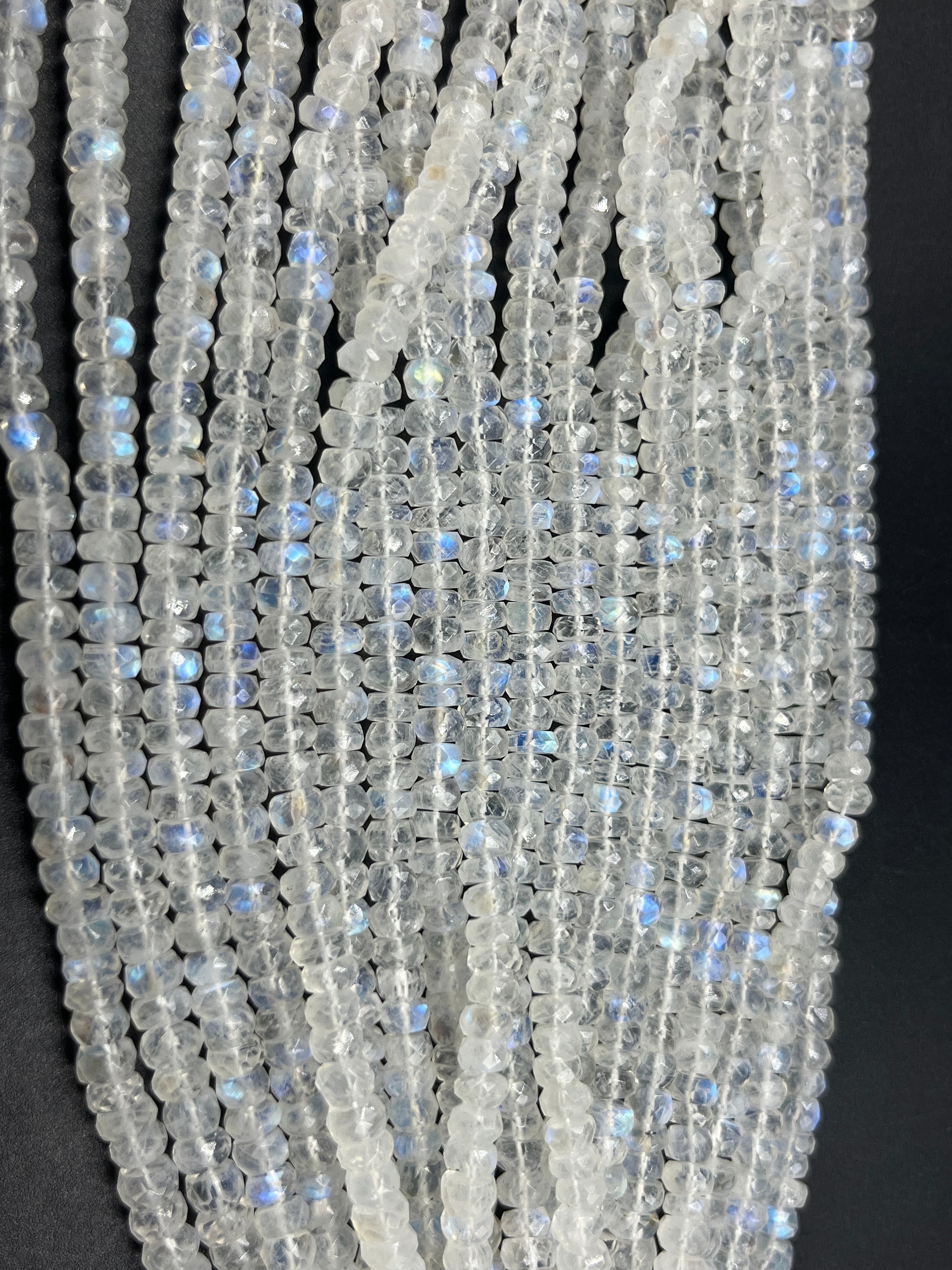 AAA+ Rainbow Moonstone Faceted Rondelle Beads   4-5mm Fire Rainbow Moonstone Beads     White Rainbow Moonstone     14 Inch White Rainbow