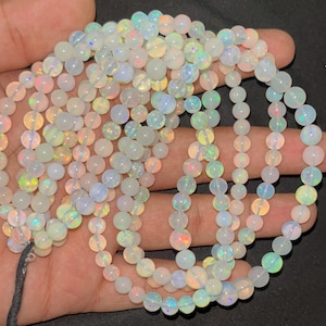 AAA+ Ethiopian Opal Smooth Round Beads   5-6mm Ethiopian Welo Opal Beads   16 Inch White Ethiopian Opal Strand   Smooth Round Ethiopian Opal
