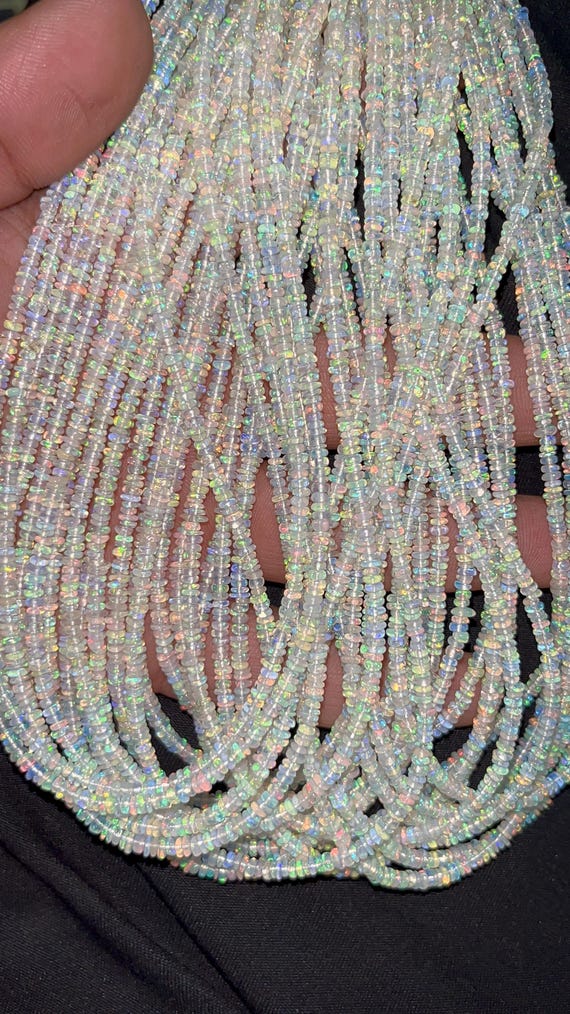 Natural Ethiopian Opal Smooth Rondelle Beads    3mm Welo Opal Beads     16 Inch White Opal Beads   Firey Opal Beads   Smooth Rondelle Opal