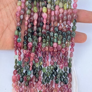 Excelentes cuentas ovaladas lisas de turmalina múltiple de 3 x 5-4 x 6 pulgadas, turmalina sandía, cuentas naturales de turmalina múltiple de 13 pulgadas.