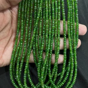 AAA+ Natural Chrome Diopside Faceted Rondelle Beads   3-4mm Chrome Diopside Bead    Natural Chrome Diopside Strand    16 Inch Green Diopside