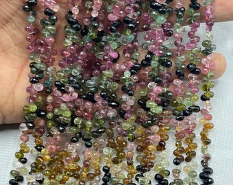 Gotas facetadas de turmalina multiárea AAA+ de 3 x 5 mm, turmalina natural, cuentas de turmalina de 8 pulgadas, turmalina facetada, briolette minimalista