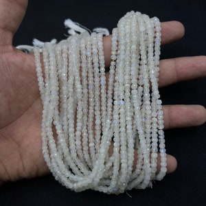White Rainbow Moonstone Faceted Rondelle Beads  4mm Rainbow Moonstone Beads  13 Inch Fire Rainbow Moonstone   Rondelle White Moonstone Bead