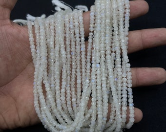 White Rainbow Moonstone Faceted Rondelle Beads  4mm Rainbow Moonstone Beads  13 Inch Fire Rainbow Moonstone   Rondelle White Moonstone Bead