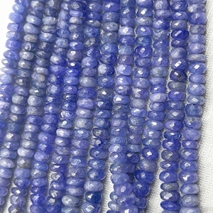 Cuentas redondas facetadas de tanzanita genuina de 4-5 mm, hilo de tanzanita de 16 pulgadas, cuentas redondas de tanzanita AAA