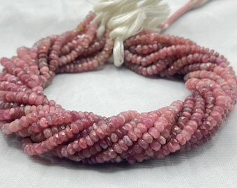 Natural Shaded Pink Tourmaline Beads    4MM Pink Tourmaline Shaded Beads    AAA Rubellite Pink Tourmaline Beads    Rondelle Pink Tourmaline