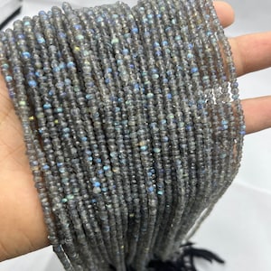 Natural Labradorite Faceted Rondelle Beads   3-4mm Fire Labradorite Beads    13 inches Flashy Labradorite Strand    AAA+ Labradorite Beads