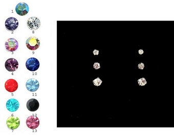 Tiny Sterling Silver 925 Small Sparkly Crystal CZ Stud Earrings Cute 1.5mm, 2mm, 2.5mm,3mm or 4mm Pairs