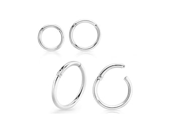 925 Sterling Silver Rhodium plated Clicker Hinged Segment Seamless Continuous Ear or Nose Ring Hoop 6mm or 8mm - 18g (1mm) and 16g (1.2mm)