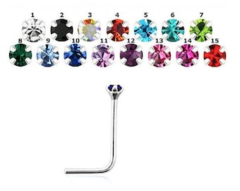 Sterling Silver L-Shape Nose Stud – CZ Gem, 22g