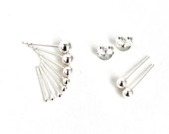 925 Sterling Silver Ball Stud Earrings – Tiny Micro Sizes (1-4mm)