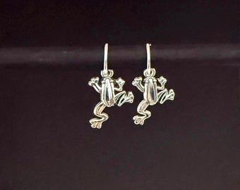 925 Sterling Silver Hoops with Frog Drop Charm Earrings – 8mm or 10mm Hoops