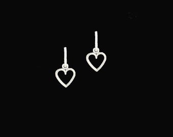 925 Sterling Silver Heart Charm Hoop Earrings – 8mm or 10mm Pair