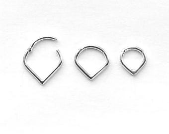 Teardrop Sterling Silver Hinged Hoop: Seamless Nose/Ear Ring (16g)