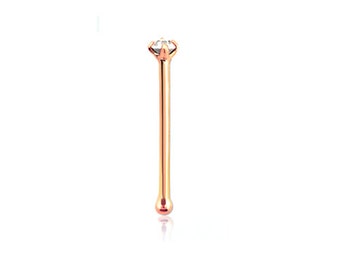 925 Sterling Silver Rose Gold Plated Nose Stud with CZ Crystal (22 Gauge)