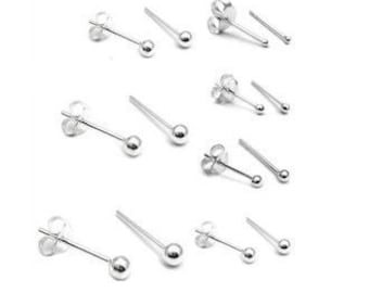 Small Cute Plain 925 Sterling Silver Ball Stud Earrings  Sizes Tiny Micro 1mm 1.3mm 1.5mm 2mm 2.5mm 3mm 3.5mm 4mm and 4.5mm